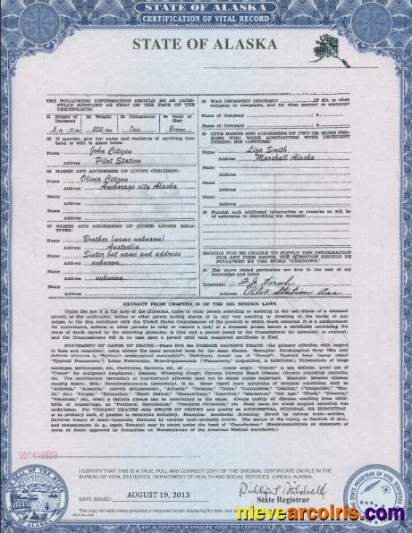 USA Alaska state birth certificate